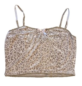 Allegra K Cami Top Womens XXL Crop Spaghetti Strap Velvet Gold Leopard Cheetah - Picture 1 of 6