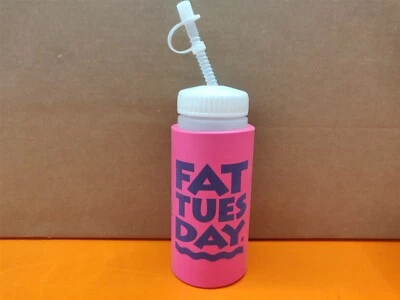 ⭐️⭐️⭐️⭐️⭐️脂肪星期二塑料运动水瓶Koozie带吸管-热粉色 — 第 1/4 张图片