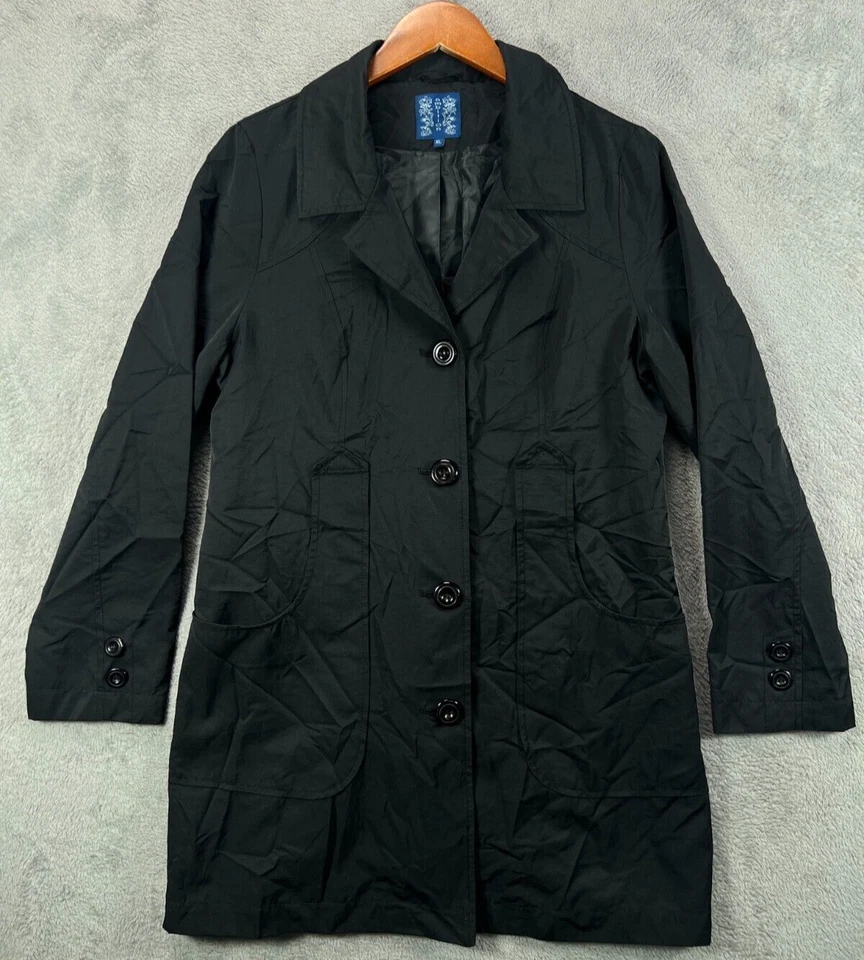 Ambition Black Trench Coat Womens XL Black Jacket  Midi Nylon Blend Pockets - Image 1 of 4