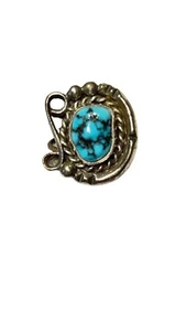 Navajo Sterling Turquoise Nugget Ring Pinkie- 4.7g - Size 3.5 Signed LH - Picture 1 of 4