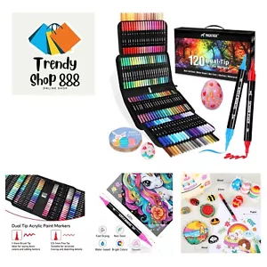 120 Colors Acrylic Paint Markers, Dual Tip Fine and Brush Tips Pens Contain 2... - Picture 1 of 10