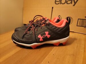 Under Armour Lead Off Girls Size 5Y Pink & Black Baseball  Cleats Lace Up