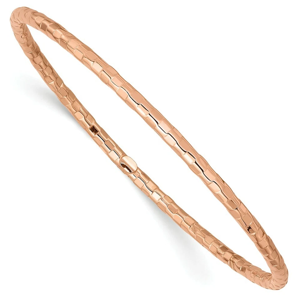 14k Rose Gold Polished Textured Slip-on Bangle Bracelet Db586