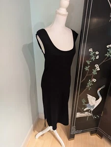 Vestido Ralph Lauren Negro Etiqueta Cuello Redondo Profundo Tejido Talla Mediana Algodón Manga Gorra - Imagen 1 de 12