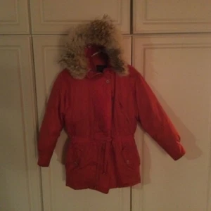 Vintage Womans Ladies Eddie Bauer Polar Goose Down Red Parka  Fur Coyote Sz S M - Picture 1 of 4