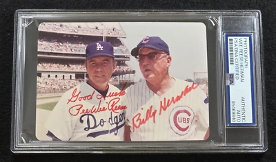 PEE WEE REESE & BILLY HERMAN Signed Original Snapshot Photo-HALL OF FAME-PSA - Image 1 of 4