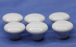 6 Vintage MCM Japan White Porcelain Knobs Drawer Pulls 1" Diameter - Picture 1 of 8