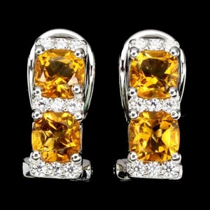 Valentine 925 Silver Earrings Cushion Citrine 5mm Natural Gemstone Jewelry - Picture 1 of 9