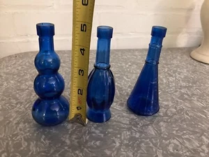Lot / Set of 3 Cobalt Blue Small Glass Bottles - Picture 1 of 3