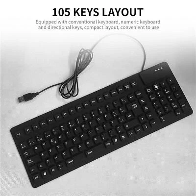Foldable Silicone USB Wired Spanish Keyboard Waterproof Rollup Keyboards - Image 1 of 4