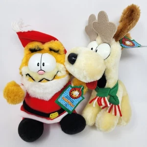 Juguetes de peluche de Navidad McDs Garfield Papá Noel gato y Odie reno perro años 80 de colección - Imagen 1 de 16