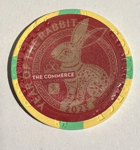 Commerce Casino $5 ANNO DEL CONIGLIO chip 2023 da collezione - Foto 1 di 2