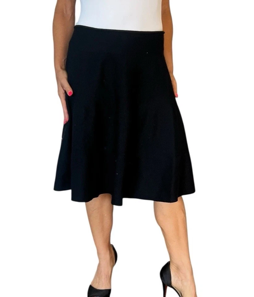 Donna Karan New York DKNY Black Knit Wool Cashmere Flare Mini Skirt Women's M - Image 1 of 4