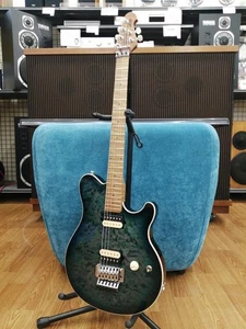 MUSIC MAN Axis Yucatan Blue Quilt Roasted Maple Neck & Fretboard Electric Guitar - Picture 1 of 11