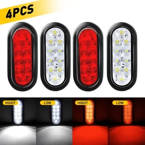 Red White 6" Oval LED Tail Lights Surface Mount Truck Trailer Stop Running Lamp - Picture 1 of 13