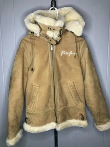 Chaqueta de bombardero de gamuza Phat Farm vintage forrada de piel sintética pesada marrón SM 100 % cuero - Imagen 1 de 11
