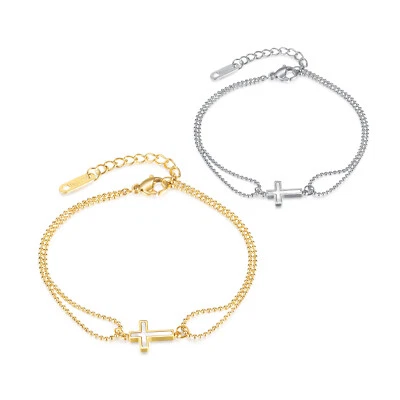 Damen Armband Kreuz  mit Perlmutt aus Edelstahl Armkette verstellbar - Bild 1 von 2