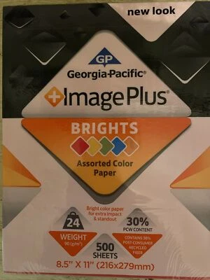 Brights Colored Paper, 8-1/2 x 11, Assortment, 500 Sheets 24 Lb Georgia Pacific - Image 1 of 3