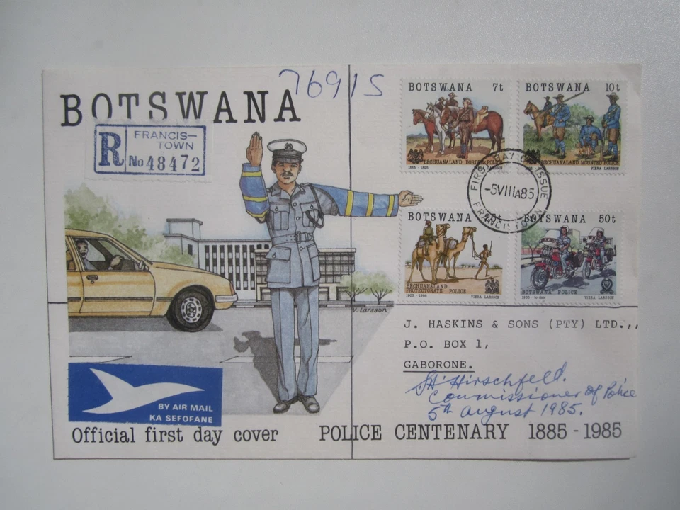 1985 BOTSWANA POLICE CENTENARY FDC COVER - Image 1 of 1