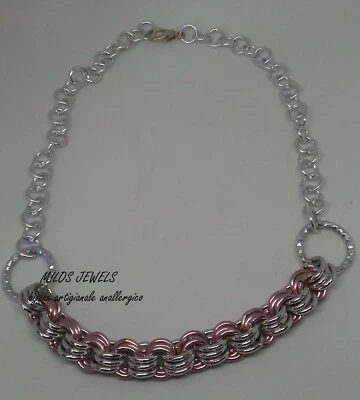 collana donna in alluminio color argento e marrone - Immagine 1 di 2