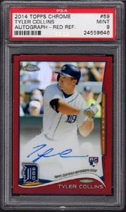 2014 Tyler Collins Topps refractor rojo cromado novato automático/25 grado PSA 9 como nuevo - Imagen 1 de 2