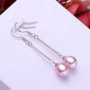 Z02 Boucles D'Oreilles Mauve Perles D'Eau Douce À Petit Bracelet, Argent Fin 925 - Bild 1 von 1