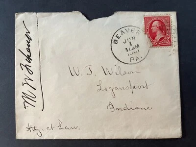 1901 Mr Wilson Logansport Indiana Beaver Pennsylvania Duplex Cancel 2 Cent Cover - Image 1 of 2