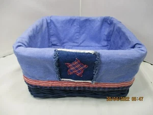 Pottery Barn 12x12x5.5 Square Blue Basket with Red White Blue Star Liner - Picture 1 of 10
