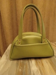 NEW Faux Leather Bowler Double handle Satchel Purse Bag Avocado green Gold rivet - Picture 1 of 9