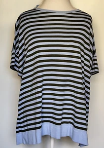 Women's Knit Knit Lagenlook Loose Short Sleeve Cotton Striped Oversized Tunic S - Picture 1 of 11