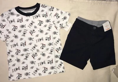 Camiseta Gymboree Niño Robot Talla 4 Azul Marino Cintura Acanalada Pantalones Cortos Nueva Foto 1 de 4