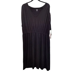 NWT a.n.a black pleated V-Neck short sleeve midi dress - Picture 1 of 7