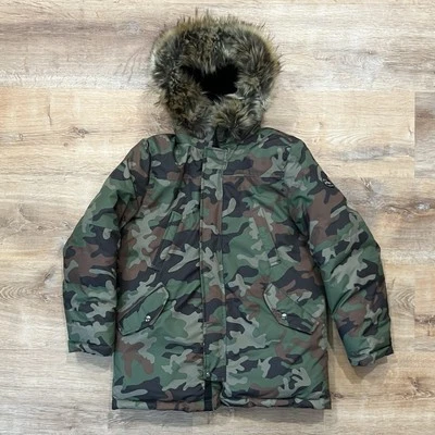 Boys Polo Ralph Lauren Camo Down Parka Sz Large 14-16 with Removable Faux Fur - Image 1 of 4