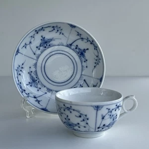 Antique Royal Copenhagen Blue Fluted Cup & Saucer – Smooth Body, Hand Painted - Picture 1 of 12
