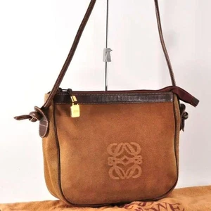 Loewe Anagram Shoulder Bag Brown Suede Leather Logo Women's USED FROM JAPAN - Picture 1 of 14