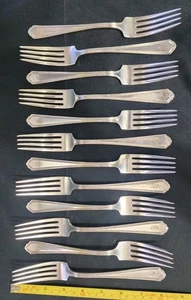 😎 12er SET um 1923 WASHINGTON IRVING VERSILBERTE SPEISEGABELN 🍽 MONOGRAMMIERT G - Bild 1 von 8