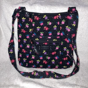 Borsa a mano Vera Bradley nera floreale tracolla regolabile tasche 11 x 10 in - Foto 1 di 7