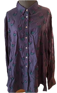 Caliban 820 Woman's Long Sleeve Navy Shirt , Floral Design Size 14 Made in Italy - Picture 1 of 13