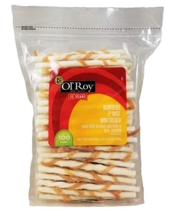 Rawhide with Chicken Twists All Natural OlRoy Dog Treats (100 Count) 1lb 8oz - Picture 1 of 3