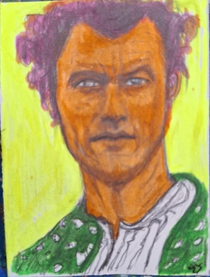Retrato Clint Eastwood ACEO ATC ROBLE ORIGINAL 3,5 x 2,5 pulgadas Foto 1 de 3