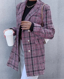 SHEIN Karomuster Klappendetail Zweireiher Tweed Blazer Gr. M oder 6 - Bild 1 von 7