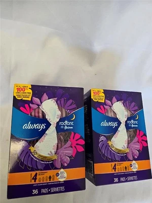 = Lot of 2 Always Radiant Pads 36 CT Size 4 Overnight Flex Foam 72 Total Pads - Image 1 of 4