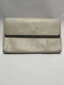 Brunello Cucinelli Womens Large Leather Flap Monili Clutch Handbag Ivory - Picture 1 of 19