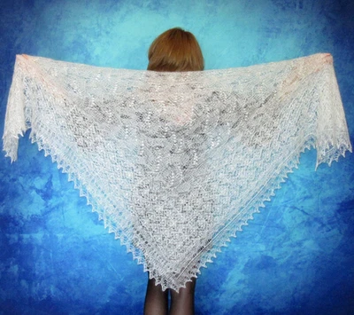 Mantón bordado Oremburgo ruso blanco, capa de novia, envoltura de lana, pañuelo, bufanda Foto 1 de 4