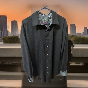 Robert Graham Men's Black Paisley Dress Shirt Buttons Contrast Flip Cuffs 1XLT - Picture 1 of 14