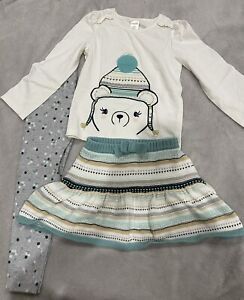 EUC Gymboree Girl 4 4T Fall Winter Matching Snowman Top Skirt Set Bundle