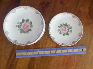 Lote de 9 Platillo de Colección-Paden City Cerámica ""ROSA AMERICANA"" 6" Borde de Oro 22K alguna edad - Imagen 1 de 7