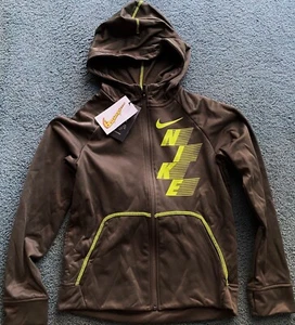 NWT Nike Boys YLG Army Green/Neon Yellow Zip-Up Hooded Therma-Fit Sweatshirt L - Picture 1 of 2