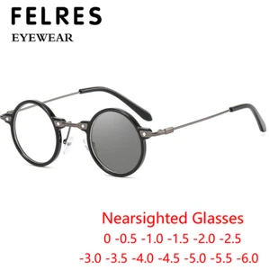 New Men Women Round Photochromic Myopia Nearsighted Glasses Fashion Sunglasses - Picture 1 of 19