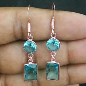 Handmade 925 Silver/Gold/Rose Gold Plated Blue Topaz Shape Earrings Party Wear - Picture 1 of 9
